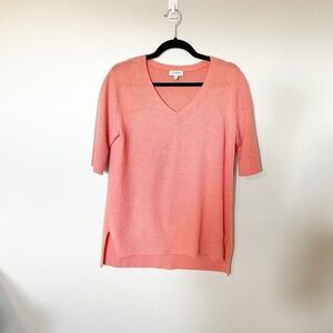 Kinross cashmere coral pink knit short sleeve sweater shirt‎ size medium